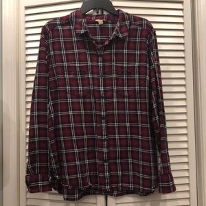 red , navy , and white button down flannel